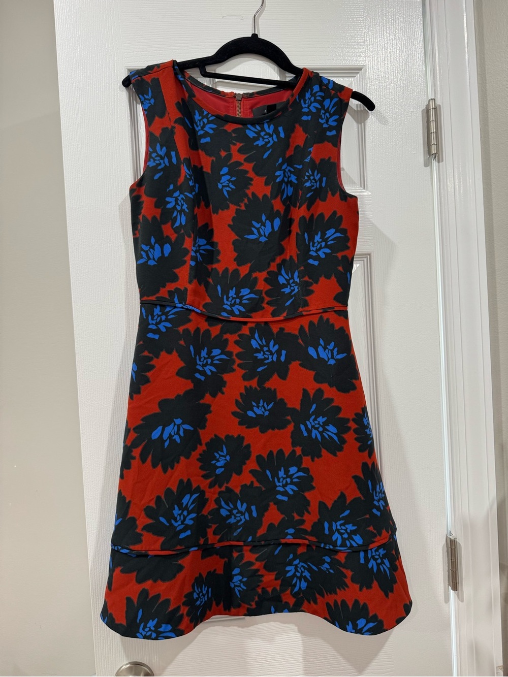 J. Crew Red Mini Dress with Black and Blue Floral Print